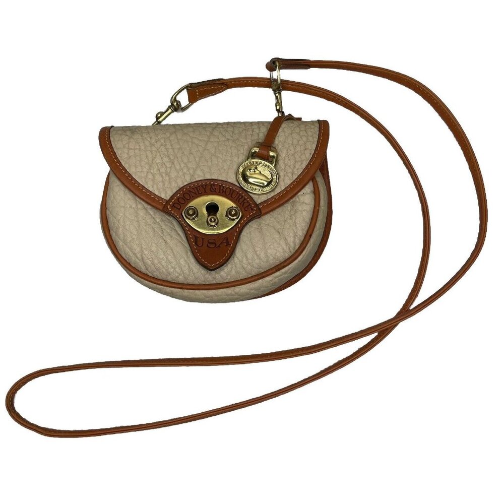 Vtg DOONEY & BOURKE Cavalry All Weather Mini Crossbody Belt Bag Ivory Leather